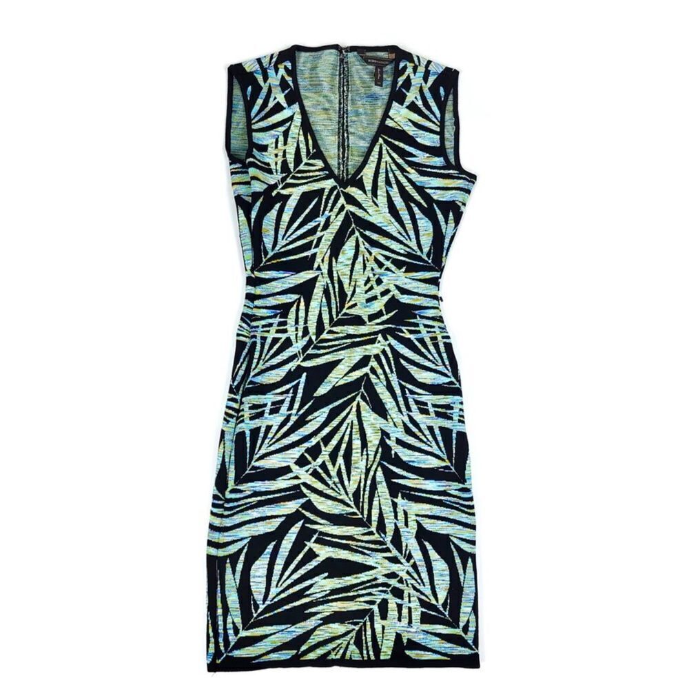 Bcbgmaxazria Gari Jacquard Bandage Bodycon Mini Dress Black Palm Print Womens Xs